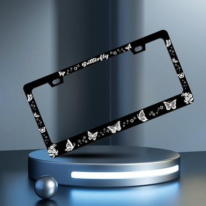 Butterfly License Plate Frame Butterflies License Plate Holder Personalise Stainless Steel Funny Design Compatible With Standard License Plate Frames For Usa And Canada 6 X 12 Inch 2 Holes With Screws - color: Butterfly