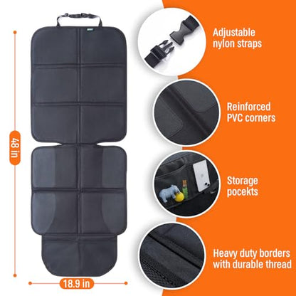 JOYSKY Car Seat Protector, 2 Pack Seat Protectors for Under Child Carseats with Thick Padding and Waterproof 600D Oxford, Automotive Seat Cover Pad Protects Your Vehicle Leather Interior