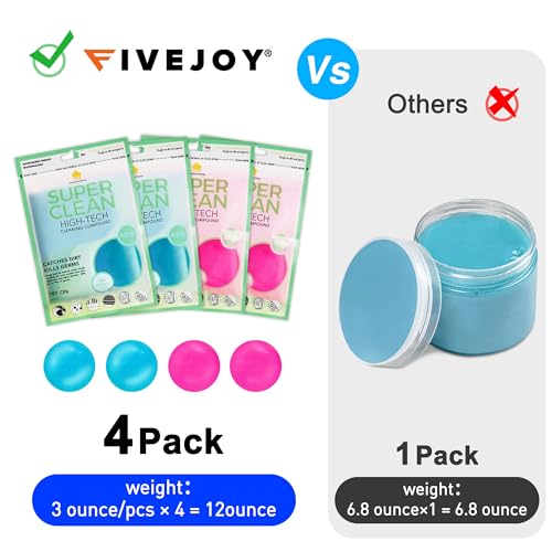 FiveJoy Car Cleaning Gels, 4-Pack Universal Auto Detailing Tools Car Interior Cleaner Putty, Dust Cleaning Mud for PC Tablet Laptop Keyboard, Camera, Printers, Calculator - 320g (2.8oz/pcs) - color: Blue,Pink