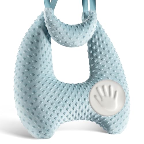 Memory Foam Kids Travel Pillow, Car Pillow for Kids, H-Shape Car Pillows for Sleeping, Removable Pillowcase, Adjustable, Velvet Dots, Blue - color: Velvet Dots Blue