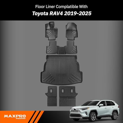 Premium MAXPRO Floor Mats for 2019-2025 Toyota RAV4 | Custom Fit TPE Floor Liners 1st 2nd Row & Cargo Mat Seat Back Protector | All Weather Waterproof Heavy Duty Car Mats RAV4 Accessories Full Set - size: 2019-2025 Toyota Rav4 Complete Set