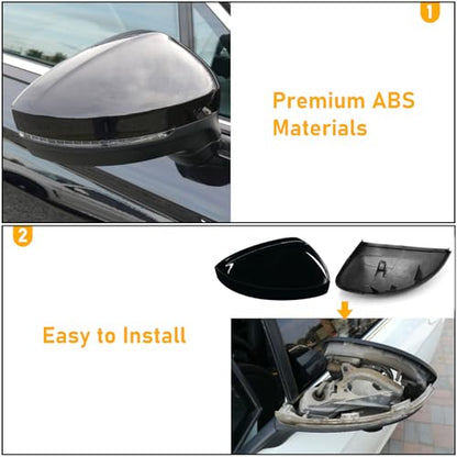 Compatible with Volkswagen Tiguan Mirror Cover Replacement 2018-2020,VW Allspace L MK2 Mirror Caps Driver & Passenger Side,Left & Right Side Door Rearview Cover,Clip-on(1 Pair),Glossy Black