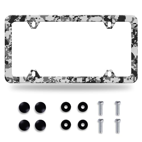 Mosaic Camouflage License Plate Frame Black Gray License Plate Frames Stainless Steel Accessories Cars Decor with 4 Holes and Screws Fits Standard US CA Vehicles Size 12.2 x 6 Inches - color: Mosaic camouflage