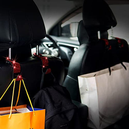 Car Purse Hook Bling Car Headrest Hook for Women Girls, 4 Packs Auto Back Seat Hangers Rear Headrest Hooks for Purse, Bag, Handbag, Grocery (Red) - color: Red