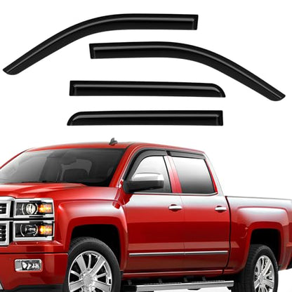 Rain Guards Compatible with Chevrolet Silverado 1500 Crew Cab 2014 2015 2016 2017 2018 Durable Tape-on Side Window Deflector Wind Deflectors GMC Sierra 1500 2014-2018 Rain Guard Black 4 PCS - size: Fit for 2014-2018 GMC Sierra Tape-on