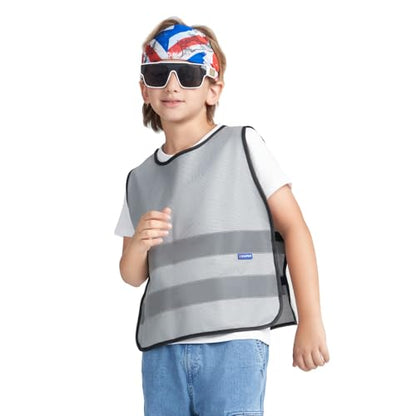 A-SAFETY kids High Vis Reflective construction Safety vest - color: Grey, size: 10-14Year