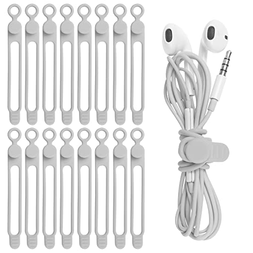 16Pcs Silicone Cable Straps Wire Organizer for Bundling Earphone, Phone Charger, Computer Cords, Reusable Cable Ties Cord Organizer in Home,Office,Kitchen,School(Grey) - color: Grey, size: 4.2 Inch