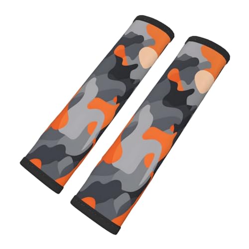 Seat Belt Cover Pad Orange Grey Black Camo Soft Safety Car Automotive Seat Belt Pads Cushion Shoulder Strap Covers for Cars or Bags, 2 Pcs - color: Orange Grey Black Camo