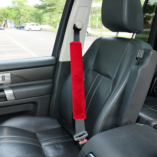 Amooca Soft Faux Fur Universal Fit Seatbelt Cover Car Truck SUV Airplane Seat Belt Shoulder Pad for Carmera Backpack Straps Neck Cushion Protector Extra Long 15.7in Red - color: Red, size: 15.7in 1pack