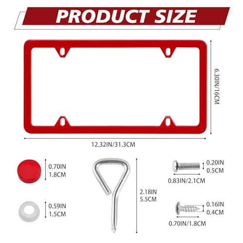 Automotive Universal 2 Pack License Plate Frames Stainless Steel License Plate Holder Covers with Screws Caps Washers Universal 4 Hole Compatible with Car Truck Exterior Accessories, Red - color: Red