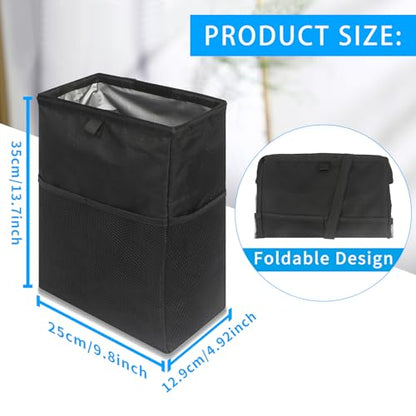 Homelove Hanging Car Trash Can with 4 Storage Pockets, Waterproof Leakproof Oxford Auto Garbage Bag, Adjustable Garbage Bag, Foldable Car Trash Bin Fit for Truck, SUV, Home, Office - color: Black-B