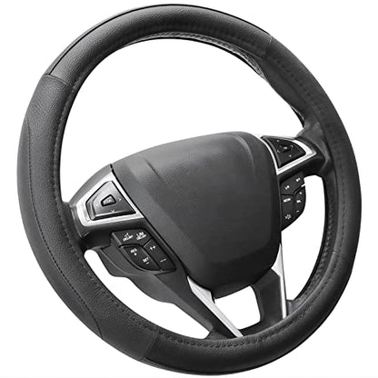 SEG Direct Car Steering Wheel Cover Universal Standard Size 14.5-15 inch, Black Microfiber Leather - color: Black, size: Standard size[14 1/2''-15'']