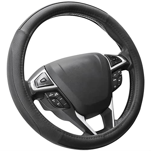 SEG Direct Car Steering Wheel Cover Universal Standard Size 14.5-15 inch, Black Microfiber Leather - color: Black, size: Standard size[14 1/2''-15'']