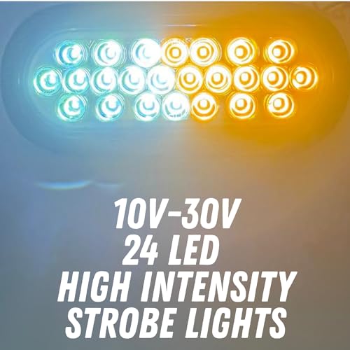 All Star Truck Parts 2x 6.5 Inch Oval Amber/White Strobe Lights 24LED Recessed Quad Flash Patterns for Truck Towing Trailer Lights Lamps, Rubber Grommets + 3-prong Wire Pigtails Included, 10V-30V - size: 2pc Amber/White Strobe