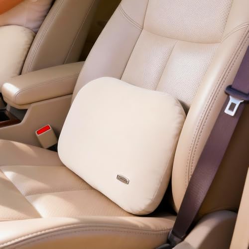 Carwales Beige Lumbar Support Pillow for Car Driving Seat Soft Latex Lower Back Support Thin Relax Home Recliner Sofa Office Accessories Chair Cushion Pain Relief - color: Beige