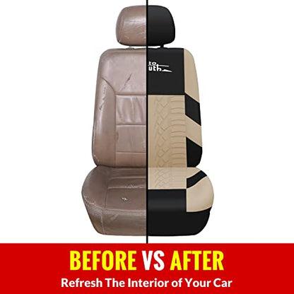 AUTOYOUTH Beige Seat Covers Front Seats Only, 3D Tyre Embossed Breathable Bucket Covers, Airbag Compatible, Quick Setup Universal Fit for Sedan, SUV, Truck, Van - color: Beige & Black, size: Front Seats Only (4 pieces)