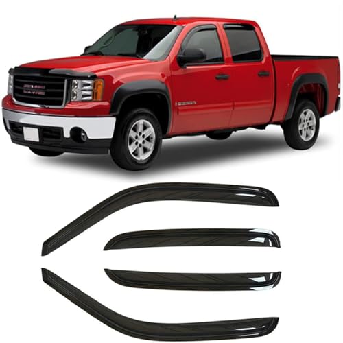 Side Window Wind Deflector, 4pcs Out-Channel Rain Guards,Window Visor fit for 2007-2014 Chevy Silverado/GMC Sierra 1500/2500HD/3500HD Crew Cab, 07-14 Yukon XL/Suburban/Avalanche 94515 - size: 07-13 Crew Cab（Full Rear Door)