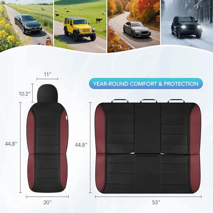 Road Comforts Leather Seat Covers, Breathable Car Seat Covers Full Set for Men,Airbag Compatible, Automotive Seat Covers Set Universal Fit Most Cars,Vans,Truck,SUV - color: Red Wine Full Set