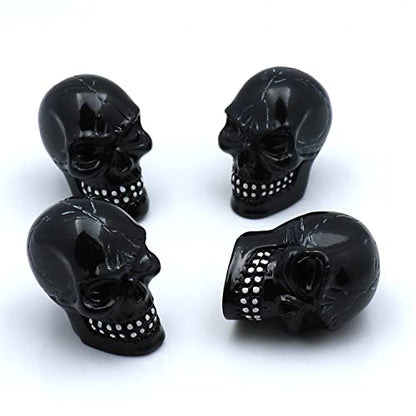 Tires Skull Valve Stem Caps Universal Fit Most Cars SUV Bike Trucks Motorcycles 4 Pcs/Set(Black) - color: black