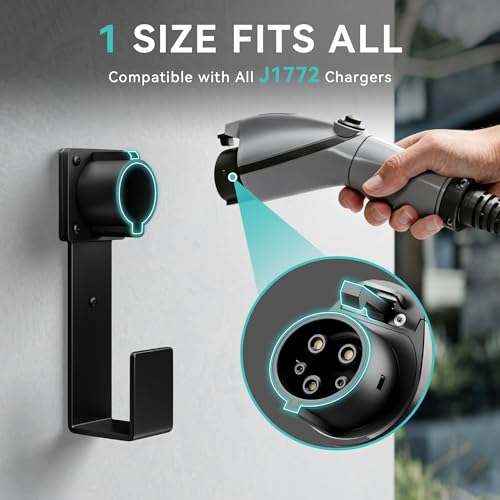 EV Charger Holder Wall Mount – J1772 Cable Organizer & Nozzle Holster with Storage Box for Electric Vehicle Charging