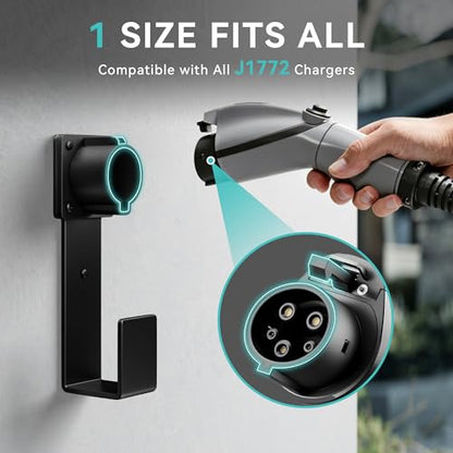 EV Charger Holder Wall Mount – J1772 Cable Organizer & Nozzle Holster with Storage Box for Electric Vehicle Charging
