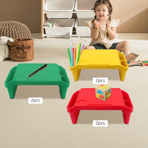 6 Pack Kids Lap Desk with Storage Slots, Stackable Portable Kids Lap Tray, 19.69" L X 9.84" W X 7.1" H Plastic Table Kids Activity Tray for Writing Eating Drawing Reading (Red, Green, and Yellow) - color: Red+green+yellow