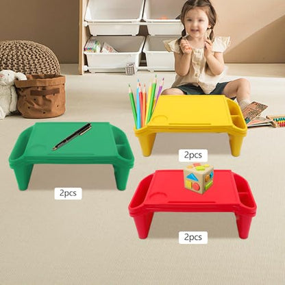 6 Pack Kids Lap Desk with Storage Slots, Stackable Portable Kids Lap Tray, 19.69" L X 9.84" W X 7.1" H Plastic Table Kids Activity Tray for Writing Eating Drawing Reading (Red, Green, and Yellow) - color: Red+green+yellow
