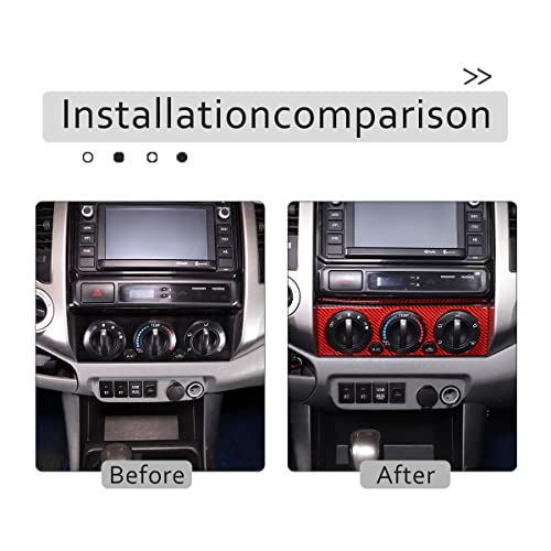 Soft Carbon Fiber Car Center Control Air Conditioning Adjustable Trim Sequins Stickers Trim Fit For Toyota Tacoma 2006 2007 2008 2009 2010 2011 2012 2013 2014 2015 (Red Carbon Fiber) - color: Red Carbon Fiber