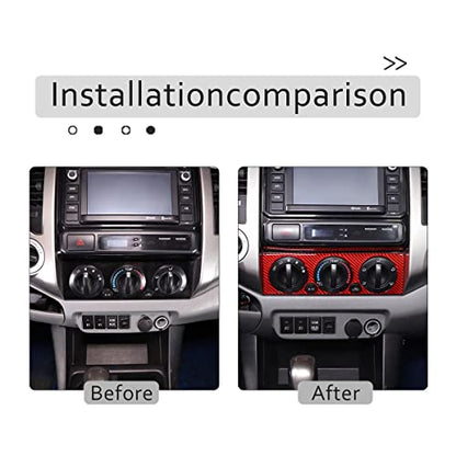 Soft Carbon Fiber Car Center Control Air Conditioning Adjustable Trim Sequins Stickers Trim Fit For Toyota Tacoma 2006 2007 2008 2009 2010 2011 2012 2013 2014 2015 (Red Carbon Fiber) - color: Red Carbon Fiber