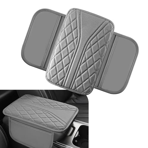 Car Center Console Cover, Leather Auto Armrest Cover with 2 Storage Bags, Universal Cars Armrest Cushion, Vehicle Interior Accessories Protector for Sedan, SUV, Truck (Gray) - color: gray