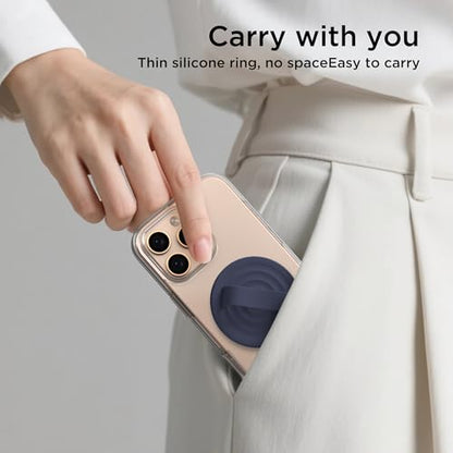 Magnetic Phone Grip Ring Holder, Liquid Silicone Magnet Cell Phone Grip Finger Loop, Compatible with Magsafe, Back of Phone for iPhone 17/16/15/14/13/12 Series, Midnight Blue - color: Midnight Blue