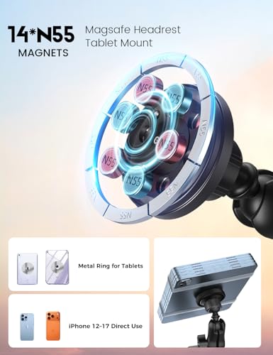 OHLPRO Tablet Holder for Car Headrest,360°Adjustable Magnetic Tablet Mount for Car Backseat,Gifts Road Trip Essentials for Kids,Fits for 5-13" Device Like iPad Pro, Air, Mini, Galaxy, Fire - style: Magnetic Adjustable Arm