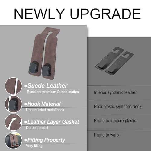 Purse and Bag Hook for Car, Zinc Alloy Seat Headrest Hooks, Upgraded Leather Car Seat Back Purses Hanger and Bags Holder (Brown, 2Pack) - color: Brown