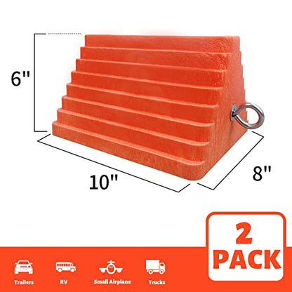ROBLOCK 2 Pack Wheel Chocks Heavy Duty Orange with Eyebolt for Travel Trailer, 10" Length x 8" Width x 5.7" Height - color: Orange(2 Packs)