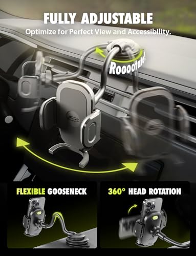 Bracketron Cell Phone Holders for Your Car, 7.5" Flexible Gooseneck Phone Holder for Car Dashboard & Windshield, One-Hand Release TripGrip 2.0 Car Phone Holder Mount Compatible with iPhone and Samsung - style: Windshield Flex 2.0