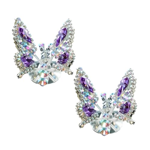 YoRise 2PCS Bling Butterfly Car Dashboard Ornaments, Kawaii Rhinestones Auto Rearview Mirror Decorations for Women, Universal Fun Car Interior Accessories for Cars Home Office Garden (Purple) - color: Purple