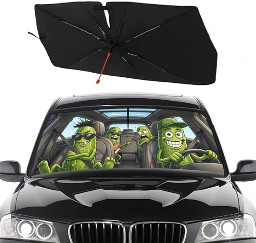 Socira Funny Pickle Car Windshield Sun Shade Umbrella Pickle Gifts Foldable Sunshade for Front Window Auto Windshield Sunshade Covers Car Accessories Protect from Sun Rays Heat 57'' X 30'' - color: Pickle001, size: 57X31 Inch