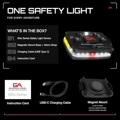 Guardian Angel Elite Series Safety Light, Beacon Device (White Front & Red/Yellow Rear) Rechargeable, Magnetic, Hands-Free Wearable & Mountable LED Flashlight for Construction, Utilities, & Roadside - color: White/Red/Yellow, size: 1-Pack