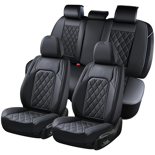 Coverado Car Seat Covers Full Set, Front and Back Seat Covers for Cars, Luxury Faux Leather Waterproof Seat Covers, Black Car Seat Covers, Car Seat Protector Accessories Universal Fit Most Vehicles - color: A-Black, size: Fullset