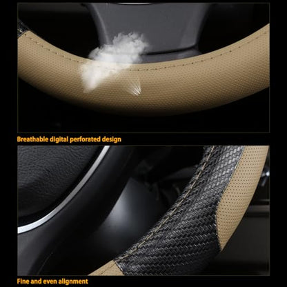 zipelo Elastic Stretch Steering Wheel Cover, Microfiber Breathable Ice Silk, Universal 15 Inch Anti-Slip Car Steering Wheel Protector, Warm in Winter and Cool in Summer for Women (Style1-Beige) - color: Style1-Beige