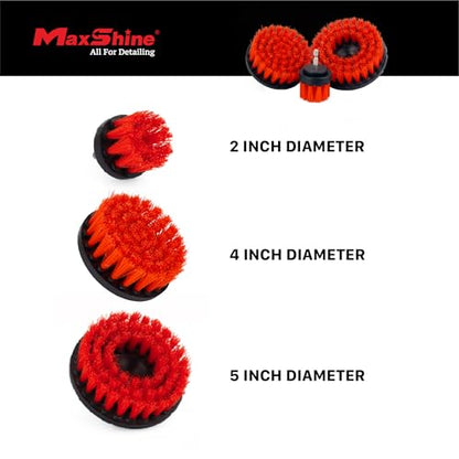 Maxshine 2", 4", & 5" M8 Medium-Duty Upholstery Carpet Brush with Drill Attachment Set – Power Scrubber Attachment for Car Detailing – Removes Grime, Stains & Spots from Fabric, Seats & Carpets - size: Full Set