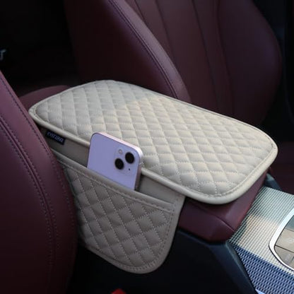 KAELTHAS Car Center Console Cushion Armrest Cover with 2 Storage Bags (Beige,Mid-Size) - color: Beige, size: M - 12.6 * 8.3 inches