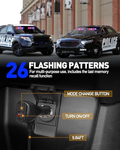 HLauto 2002L Emergency Dash Strobe Lights: Red Blue Safety Lights, Flashing Warning Hazard Windshield Visor Traffic Light Bars for Trucks, Construction Vehicles (2x8.5 inch, 48LED) - color: Red/Blue