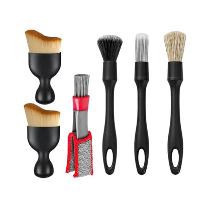 6PCS Car Detailing Brush Kit, Includes Ultra Soft No Scratch Boars & Vent Duster Brush, Multi-Use Automotive Dusting Cleaning Kit for Exterior Interior, Universal for Vehicles - size: 6 PCS