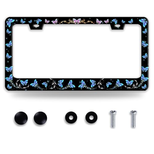 Beautiful Blue Butterfly License Plate Frame Butterfly License Plate Frames Funny Auto Accessory Stainless Steel Colorful License Plate Decoration for Women Men 12 x 6 Inch - color: Beautiful Blue Butterfly