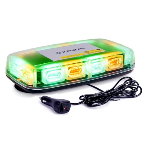 Xprite Upgraded 12" 72LED Rooftop Mini Strobe Lights, Emergency Safety Flashing Beacon Light Bar with Magnetic Base for 12V-24V Construction Vehicles, Trucks, Snow Plow, Postal Car (Amber/Green) - color: Amber Green