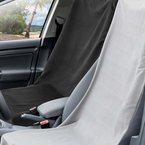 Hahafelt 2 Pack Car Seat Towel Covers with Storage Bag, 63 x 32 Inch Universal Non Slip Waterproof Sweat Protector for Car Truck, Gym Swimming Running, Machine Washable (Black,Gray) - style: Black,Gray