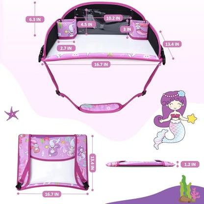 Kids Travel Tray for Toddler Carseat, Road Trip Activities Essentials, Kids Lap Desk Tray with Tablet Holder Stand and Dry Erase Board, Mermaid - color: Mermaid