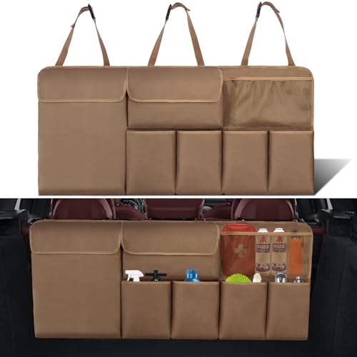Car Trunk Organizer Backseat Hanging Organizer with Storage Pockets for Subaru Crosstrek, Forester, Outback, Ascent 2000-2024 2025 Car Accessories - color: Brown, size: 43" x 18.5"