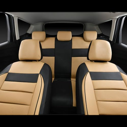 CAR PASS Leather Seat Covers Full Set Universal Water Resistant 3D Foam Back Support, Luxury Comfort Automotive 5 Seat Covers All Season Fit for SUV,Sedan,Van, Airbag Compatible Elegance(Beige Black) - color: Black and Beige